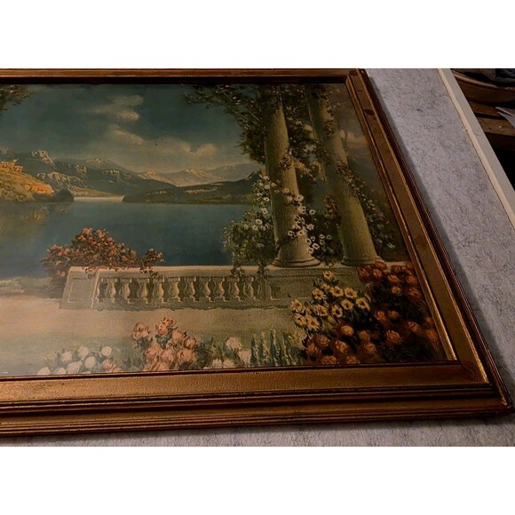 Vintage R.Atkinson Fox Print & Frame Art Deco 1920's Blue Lake - Picture 3 of 11